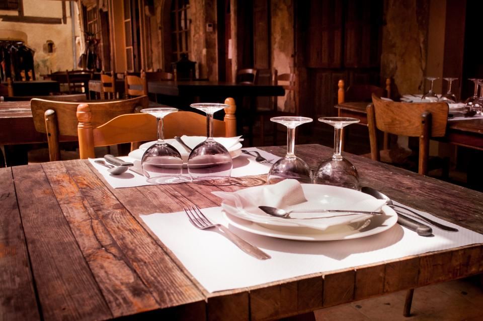 The dining room, laid for service